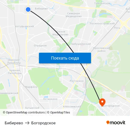 Бибирево to Богородское map