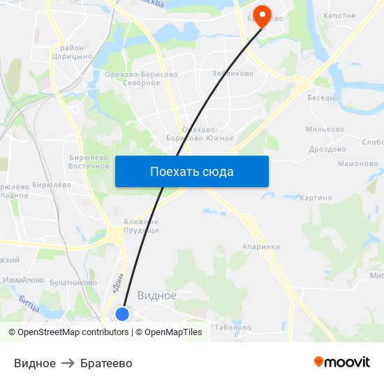 Видное to Братеево map
