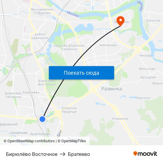 Бирюлёво Восточное to Братеево map