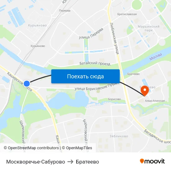 Москворечье-Сабурово to Братеево map