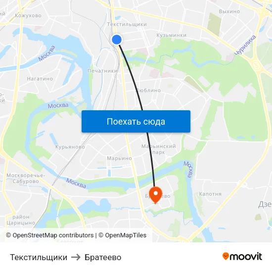Текстильщики to Братеево map