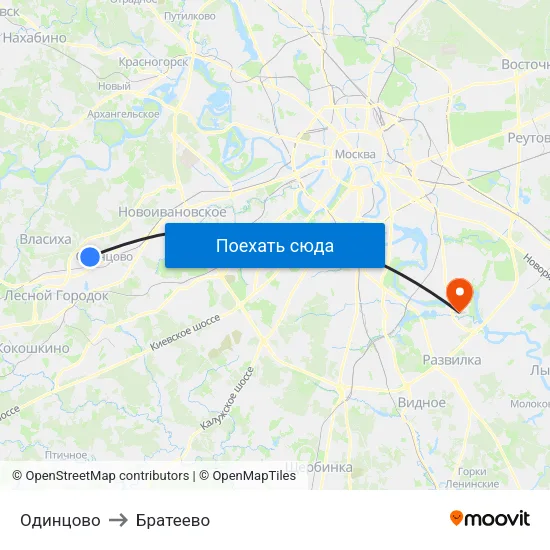 Одинцово to Братеево map