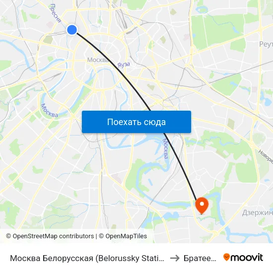 Москва Белорусская (Belorussky Station) to Братеево map