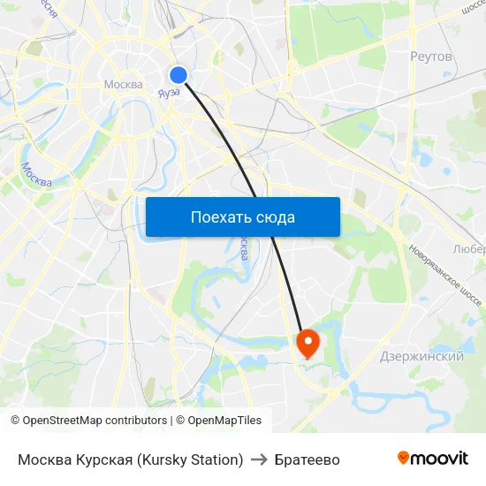 Москва Курская (Kursky Station) to Братеево map