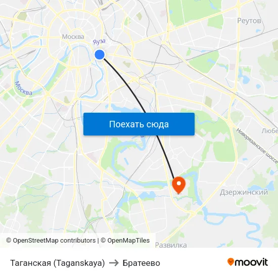 Таганская (Taganskaya) to Братеево map