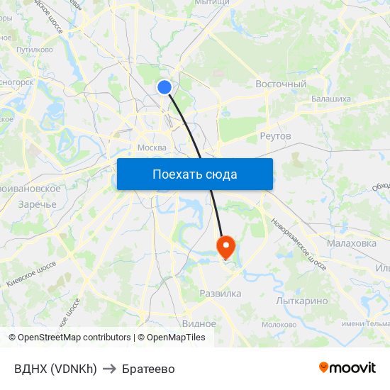 ВДНХ (VDNKh) to Братеево map