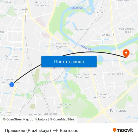Пражская (Prazhskaya) to Братеево map