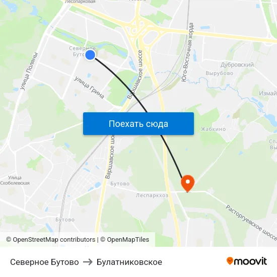 Северное Бутово to Булатниковское map