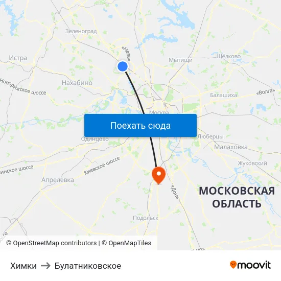 Химки to Булатниковское map