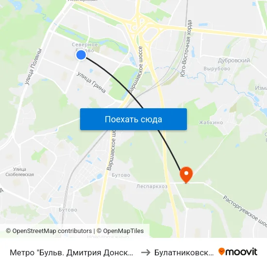 Метро "Бульв. Дмитрия Донского" to Булатниковское map