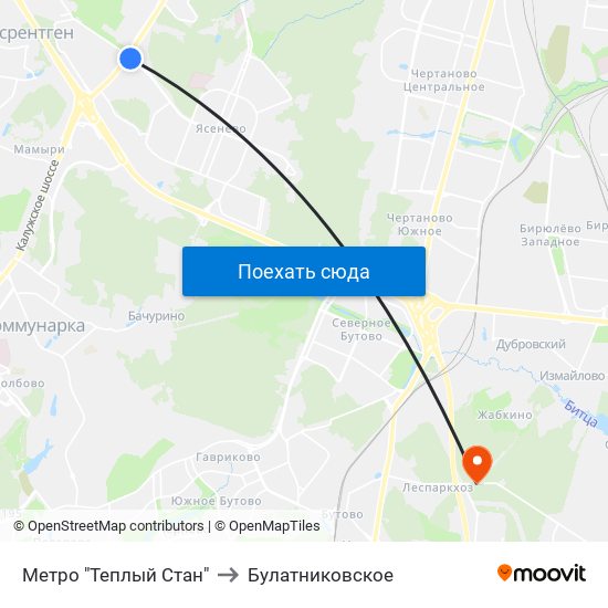 Метро "Теплый Стан" to Булатниковское map