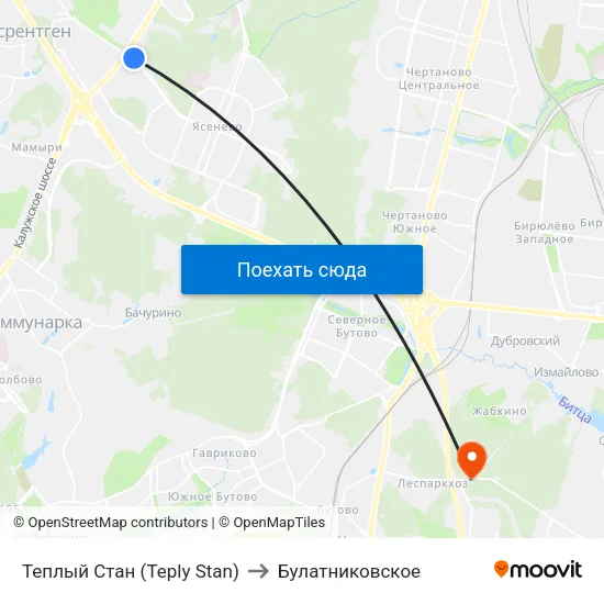 Теплый Стан (Teply Stan) to Булатниковское map