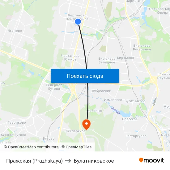 Пражская (Prazhskaya) to Булатниковское map