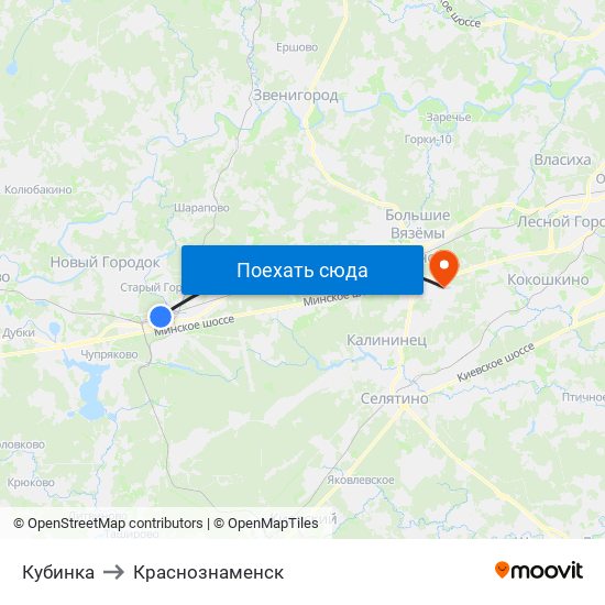 Кубинка to Краснознаменск map