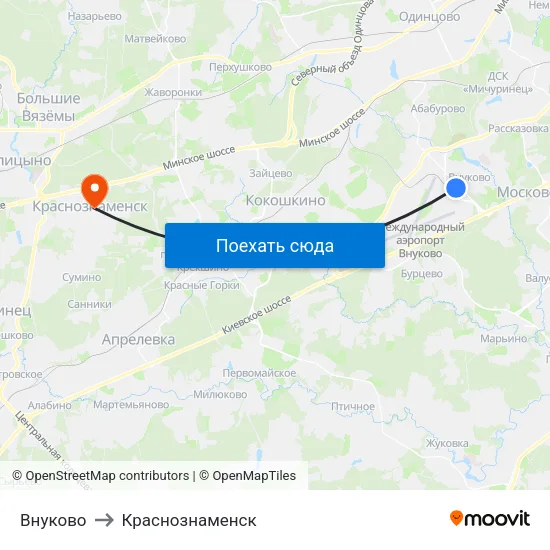 Внуково to Краснознаменск map