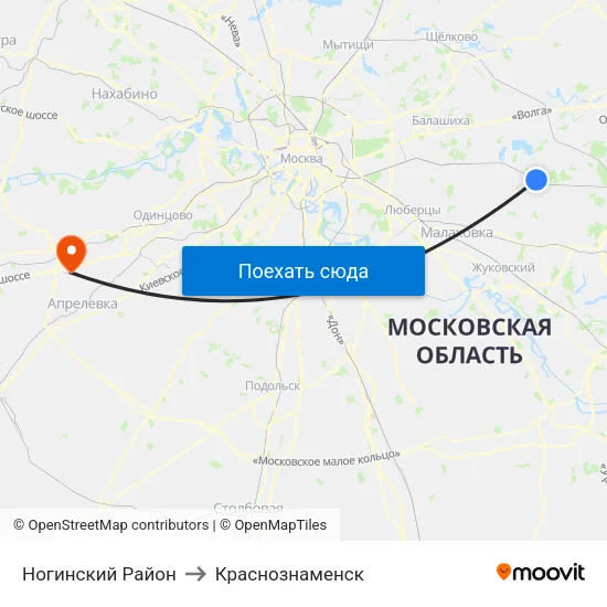 Ногинский Район to Краснознаменск map
