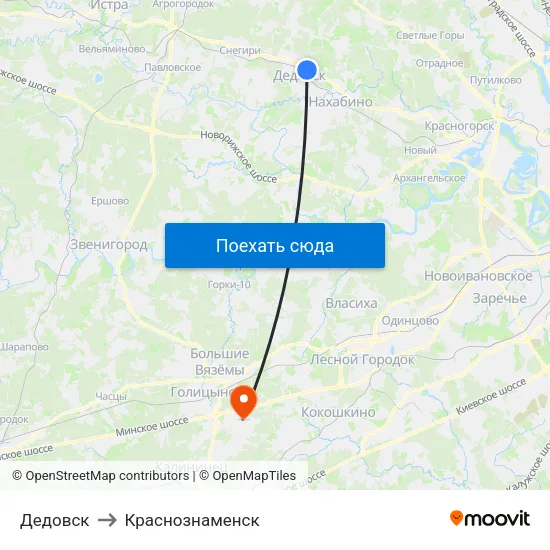 Дедовск to Краснознаменск map