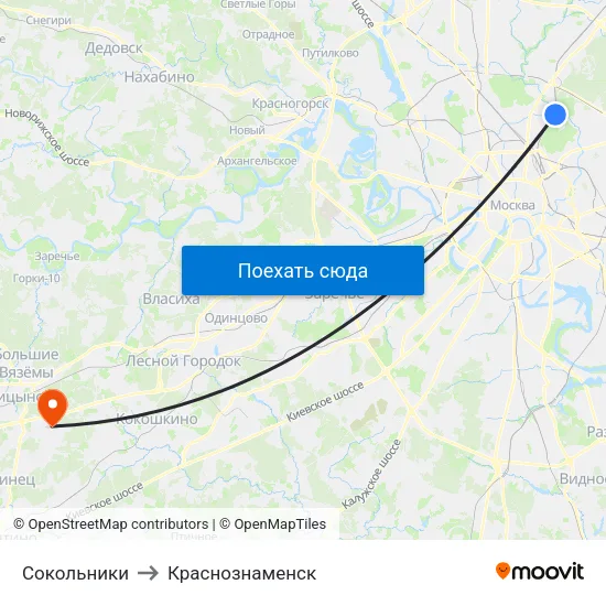 Сокольники to Краснознаменск map