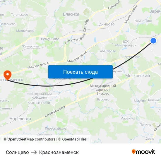 Солнцево to Краснознаменск map