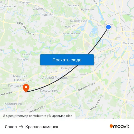 Сокол to Краснознаменск map