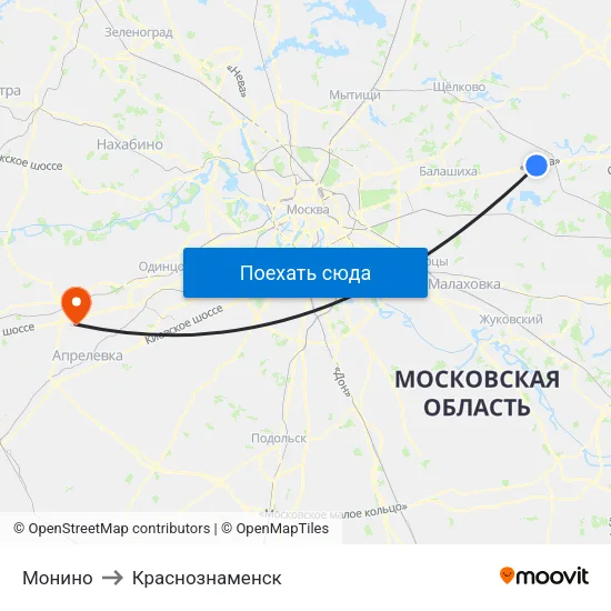 Монино to Краснознаменск map