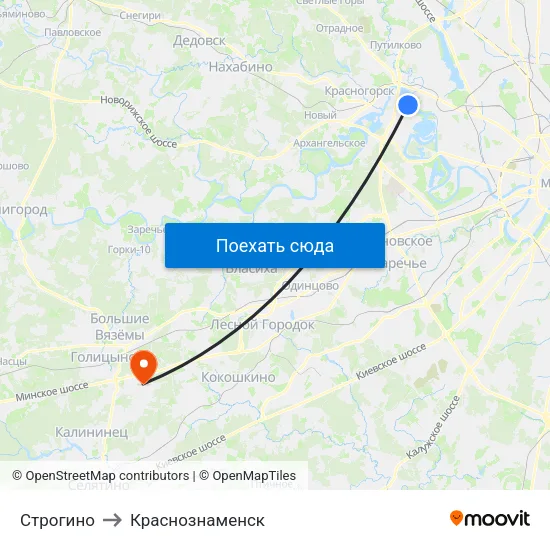 Строгино to Краснознаменск map