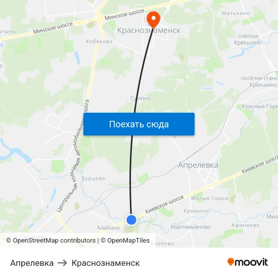Апрелевка to Краснознаменск map