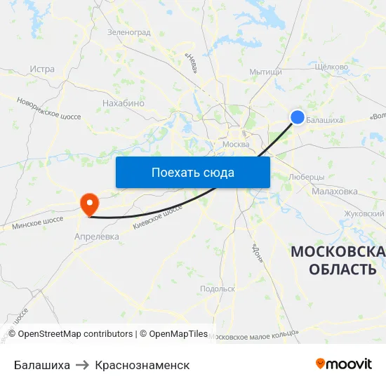 Балашиха to Краснознаменск map