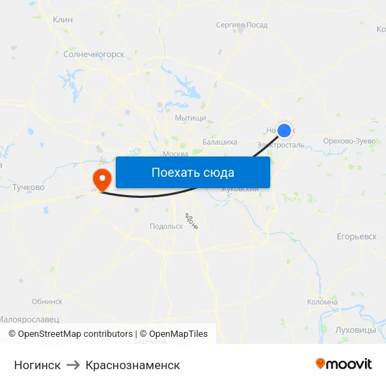 Ногинск to Краснознаменск map