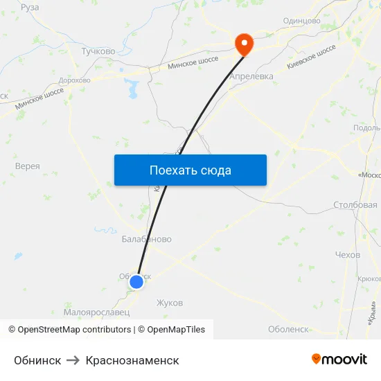 Обнинск to Краснознаменск map