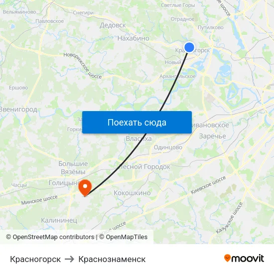 Красногорск to Краснознаменск map