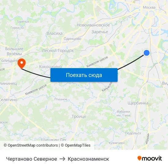 Чертаново Северное to Краснознаменск map