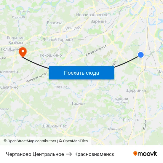 Чертаново Центральное to Краснознаменск map