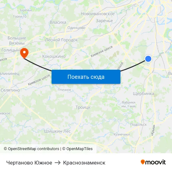Чертаново Южное to Краснознаменск map