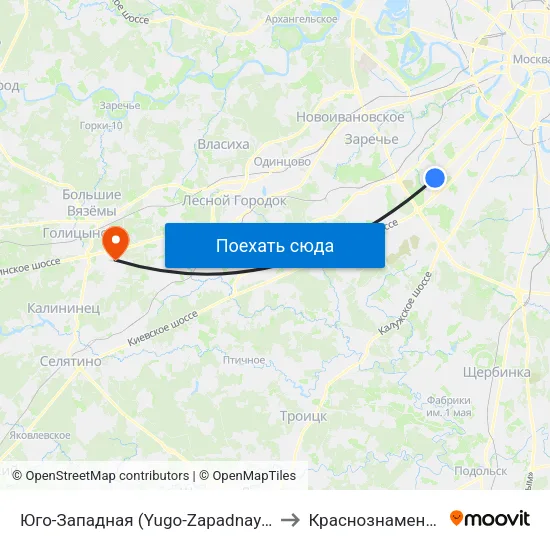 Юго-Западная (Yugo-Zapadnaya) to Краснознаменск map