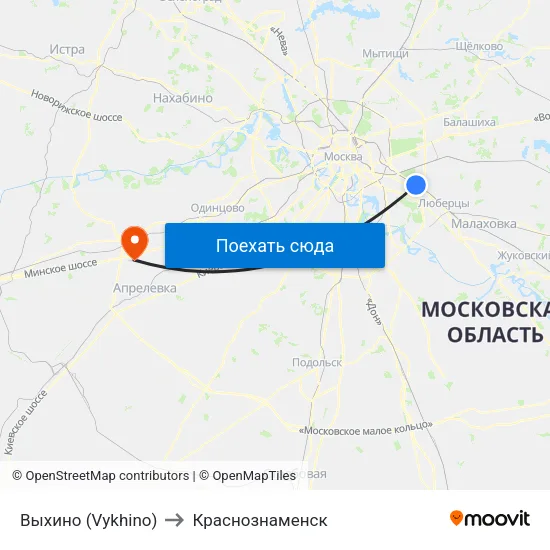 Выхино (Vykhino) to Краснознаменск map