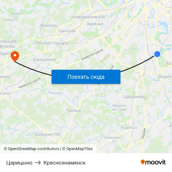 Царицыно to Краснознаменск map