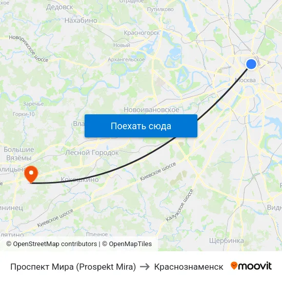 Проспект Мира (Prospekt Mira) to Краснознаменск map