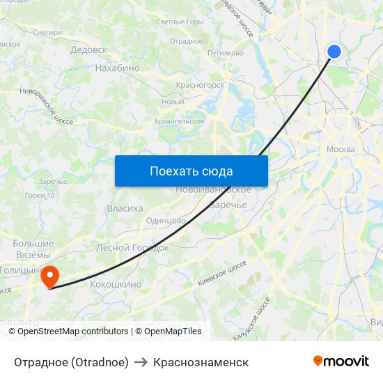 Отрадное (Otradnoe) to Краснознаменск map