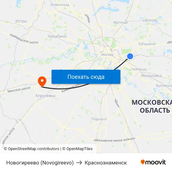 Новогиреево (Novogireevo) to Краснознаменск map
