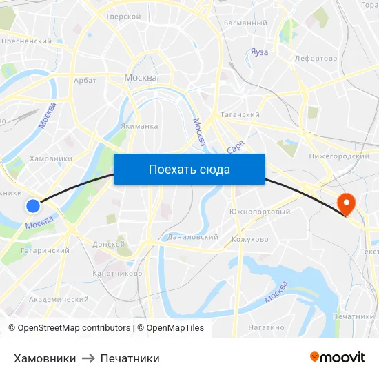 Хамовники to Печатники map