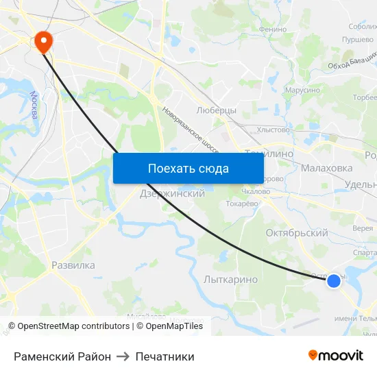 Раменский Район to Печатники map
