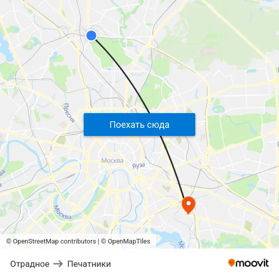Отрадное to Печатники map