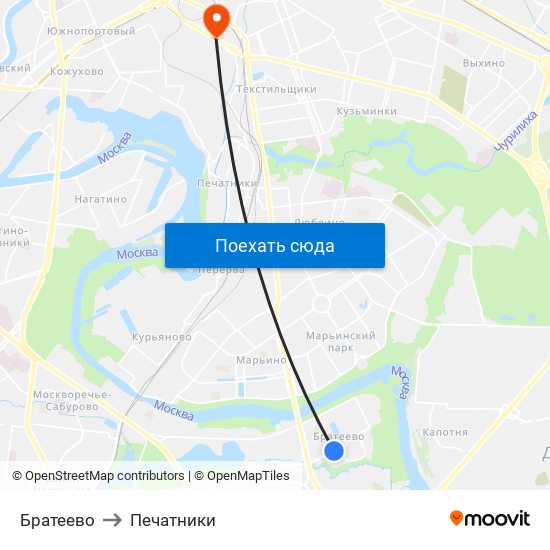 Братеево to Печатники map