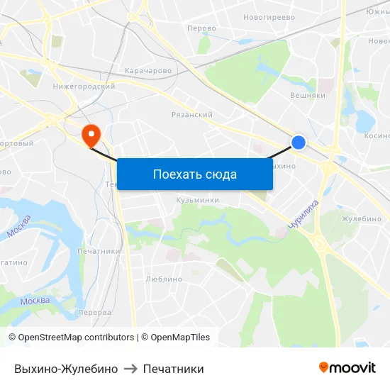Выхино-Жулебино to Печатники map