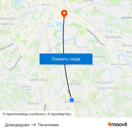 Домодедово to Печатники map