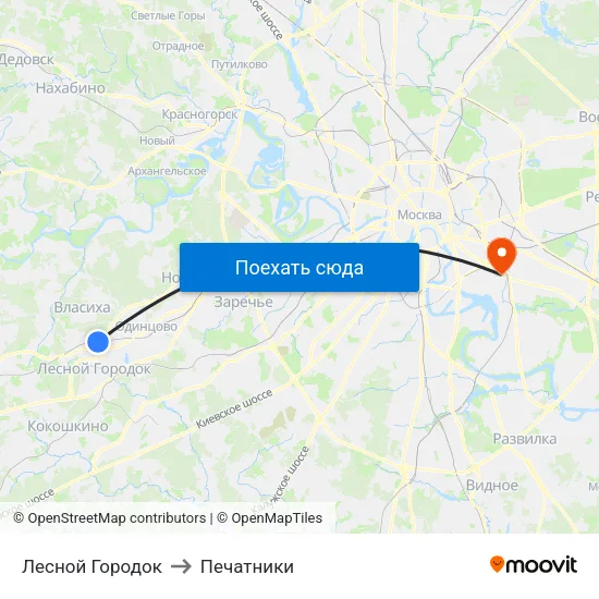 Лесной Городок to Печатники map