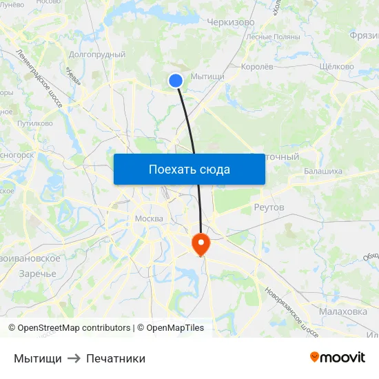 Мытищи to Печатники map