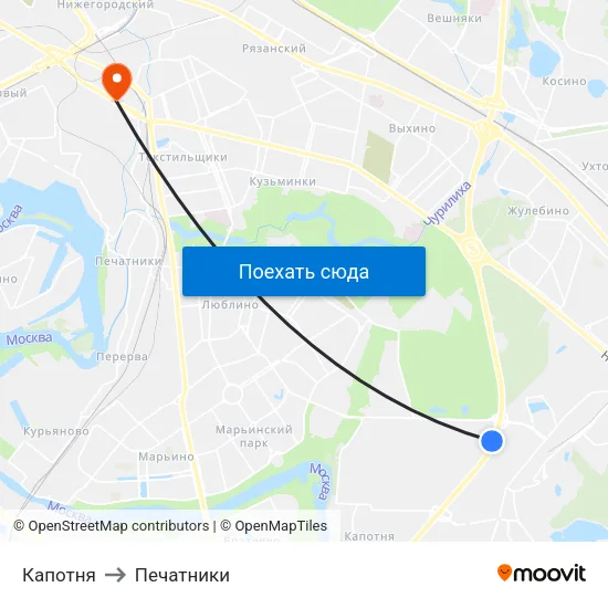 Капотня to Печатники map