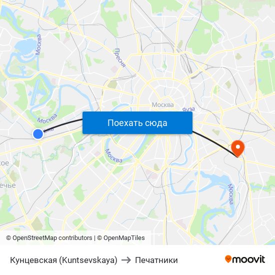 Кунцевская (Kuntsevskaya) to Печатники map